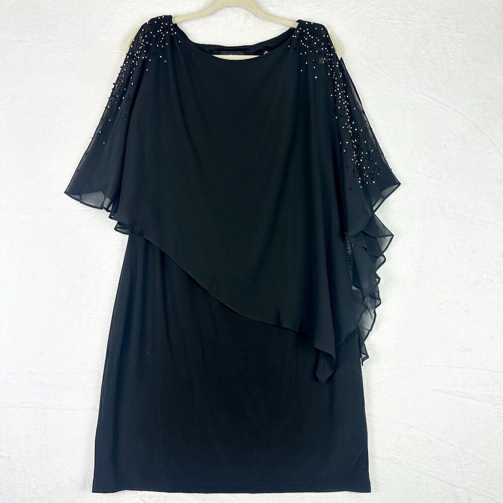 Xscape Capelet Sheath Dress Size 14 New Beaded Black Special Occasion Stretch - Picture 2 of 8